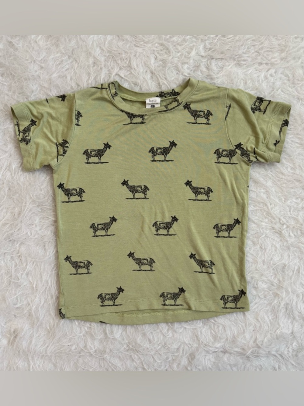 kate quinn Gender Neutral Toddler Olive Green Tee with Farm Goat AOP